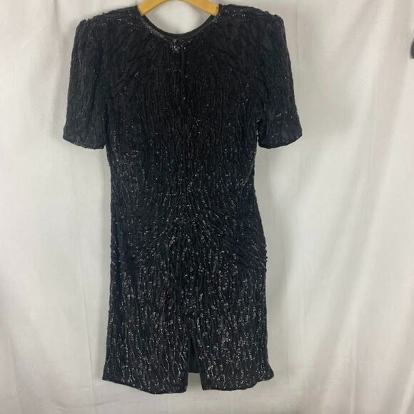 Lawrence Kazar Vintage 80's Black Silk Sequin Dress Women's Medium. - Picture 1 of 14